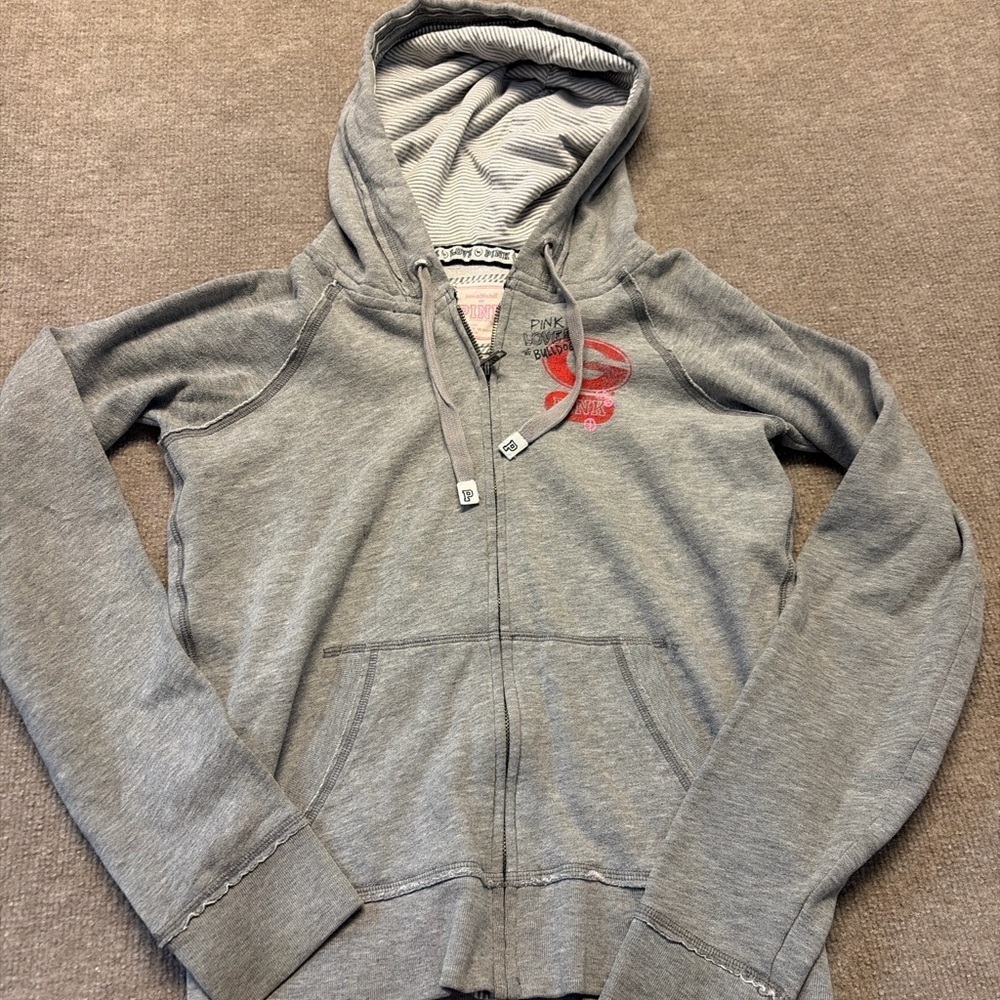 Victoria’s Secret PINK Georgia Bulldogs Zip Hoodie Medium Gray Full Zip 0625